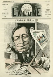 Portræt af Jules Mires (1809-1871), fransk industrimand. Tegnefilm af Gill, i "Månen", 6. oktober