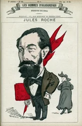 Portræt af Jules Roche (1841-1923), en fransk politiker, han var vice- og handelsminister fra 1890 til 1892. Tegneserie af Gill, Paris.
