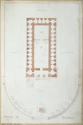 Plan over Salomons tempel i Jerusalem, midten af det 19. århundrede (blæk og wc på papir)