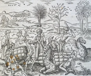 Arabiske købmænd i Syrien, gravering fra Universal Cosmology, af Andre Thevet (1504-1592)