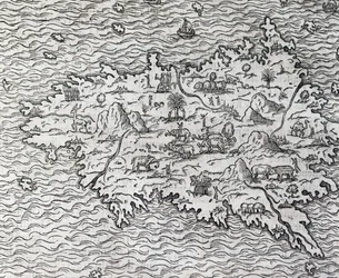 Kort over Sumatra, gravering af Andre Thevet (1504-1592), Paris, Frankrig