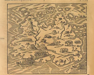 Kort over Trinity Island i Antillerne, fra Universal cosmography af Andre Thevet