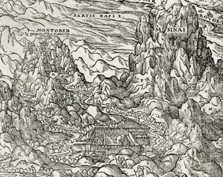 Bjergområde i Sinai, gravering af Andre Thevet (1504-1592), Paris, Frankrig