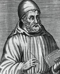 Portræt af John Duns, almindeligvis kaldet Duns Scotus (1265 eller 1266-1308), skotsk filosof og teolog, gravering af Andre Thevet (1504-1592) fra The Real Portraits and Lives of Illustrious Greek, Latin and Pagan Men