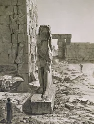 Udsigt over kolossen ved indgangen til hypostilhallerne i paladset i Karnak, Theben, plade 20 fra bind III af 