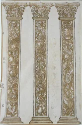 Arkitektoniske motiver, der danner en grænse til Cæsars procession, af Andrea Andreani (1540-1623) (træsnit)