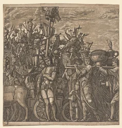 Julius Cæsars triumf: Soldater marcherer med krigstrofæer, 1593-99.