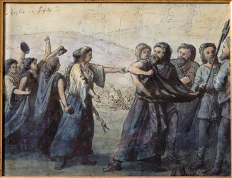 Jeftas datter (akvarel) tegning med indisk blæk, cm. 31 x 23,5.