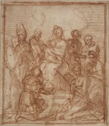 Enthroned Madonna with Child og otte helgener (kompositionsstudie til altermaleriet i Sarzana)