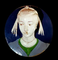 Portræt af ung fremmed Tondo i terracotta indretning af Andrea della Robbia