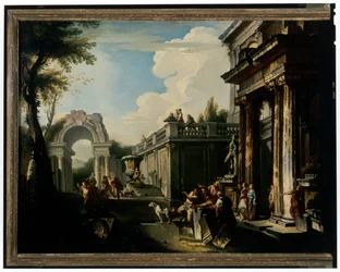 Arkitektonisk Capriccio med springvand