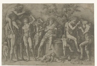 Bacchanal med satyrer og bacchanter ved vinpresse