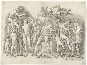 Bacchanal med satyrer og bacchanter ved vinpresse