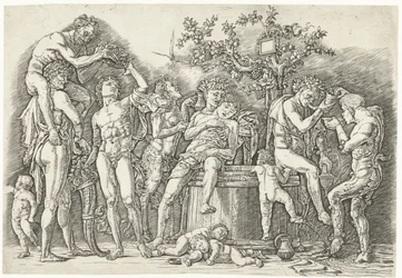 Bacchanal med satyrer og bacchanter ved vinpresse