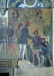 Hofmænd fra hoffet til Marchese Ludovico Gonzaga III af Mantua, fra Camera degli Sposi eller Camera Picta, 1465-74 freskodetalje af 78449