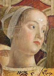 En kvindes hoved, detalje af markis Ludovico III Gonzaga og hans hof i Camera degli Sposi, ca. 1465-75 (detalje af 166336)