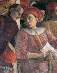 Ludovico Gonzaga og rådgiver Marsilio Andreasi, detalje fra Court Wall af Andrea Mantegna (1431-1606), fresko, San Giorgio Slot, Bryllupskammer eller Camera Picta, Mantua