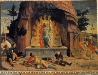 Opstandelsen Fragment af predelle af altertavlen i kirken San Zeno i Verona af Andrea Mantegna (1431-1506). 1457. Dim 0,71 x 0,94 m. Rundvisninger i kunstmuseet