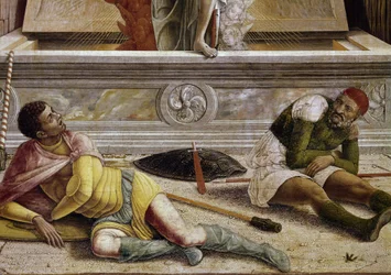 Opstandelsen, detalje af predelle af San Zeno-altertavlen (tempera på træ