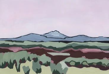 Pink sky and abtract land, 2024 (akryl på papir)