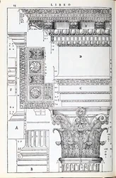 Dekorative detaljer fra Trajans Tempio, illustration fra en faksimilekopi af 