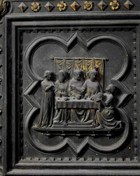 Præsentationen af Johannes Døberens hoved til kong Herodes (21 f.Kr.-39 e.Kr.), syttende panel af syddørene til dåbskapellet San Giovanni, 1336 (bronze)