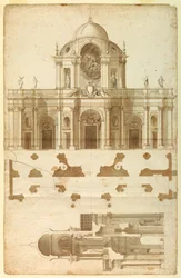 Foreslået højde, sektion og plan for facaden af San Giovanni, Laterano, Rom, Italien