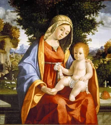 Madonna og barn i landskab
