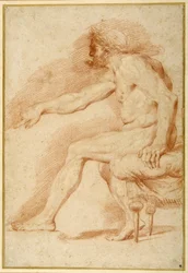 Skæg nøgen siddende på en sofa all