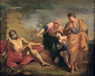 Job med sin kone og venner