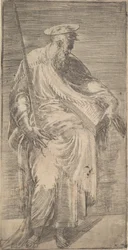 Sankt Paulus holder et sværd og en bog, fra Kristus og apostlene, 1540-63.