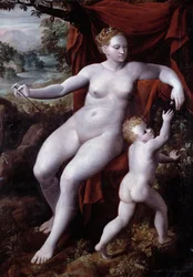 Venus og Amor-maleri af Andrea Semino (1526-1594) 1577 Genes, Musei di Strada Nuova (tidligere Palazzo Bianco)