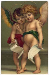 To engle. Fromme billede efter maleren ANDREA DEL SARTO (1486-1530), Dresden, ca. 1910 (kromolitografi)