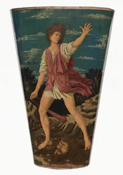 David med Goliat-hovedet, ca. 1450-1455 (tempera på læder på træ)