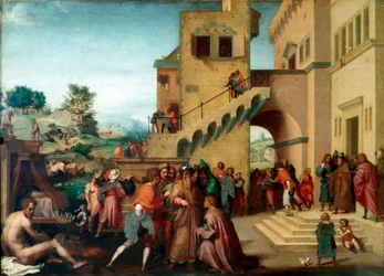 Historie om Josef, Jakobs søn: "" Josef tolker Faraos drømme"" Maleri på træ af Andrea del Sarto (1486-1530) 1515-1517 Dim. 98x135 cm Firenze, Palazzo Pitti, Galleria Palatina