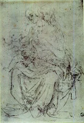 Studie af en madonna og et barn (kridt på papir)