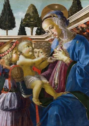 ""Madonna og barn med to engle"" Maleri af Andrea del Verrocchio (1437-1488) 1467-1469 London National Gallery