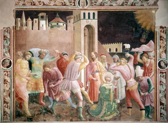Stening af Skt. Stephen Fresco af Andrea di Giusto (aktiv omkring 1424-1450) 1430-1450 Cathedrale of Prato, Chapel of Assunta Prato Italien