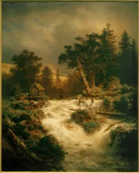 A.Achenbach, nordisk vandfald med regnbue