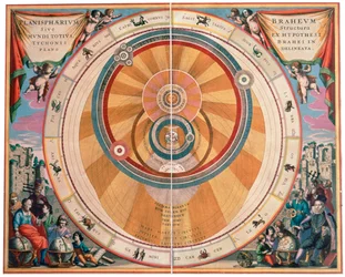 Afbildning af Tycho Brahes geo-heliocentriske univers, 1600-tallet