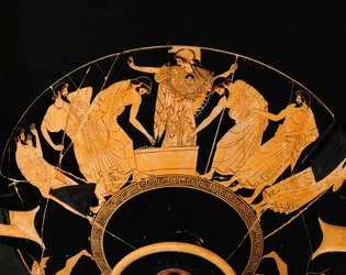 For fødderne af gudinden Athene trækker to græske krigere lod om den dræbte Achilleus