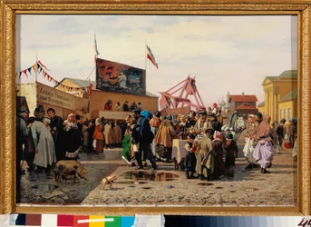 Fairground står på det østlige marked i Tula (Rusland). Maleri af Andrei Andreyevich Popov (1832-1896), olie på lærred