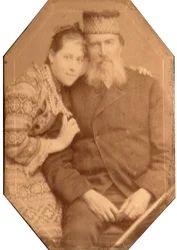 Portræt af digteren Yakov Petrovich Polonsky (Iakov Petrovitch Polonski) (1820-1898) med datteren Natalia.