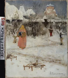 En Boyard-piges gang (boiard, boiar). Maleri af Andrei Petrovich Ryabushkin (Riabutchkin) (1861-1904), olie på lærred