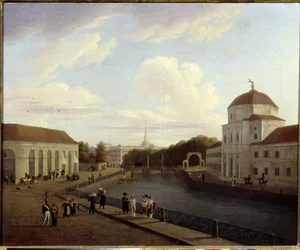 Michel-paladset i Sankt Petersborg. (Michaelspaladset i Skt. Petersborg). Maleri af Andrei Yefimovich Martynov (1768-1826), olie på lærred