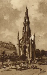 Edinburgh: Scott Monument, Princes Streek (litho)