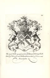 Våbenskjold og våbenskjold af Lord Edward Henry Rich, 7. jarl af Warwick og Holland, Baron RIch af Leeze og Kensington