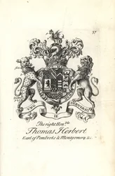 Våbenskjold og våbenskjold af den højre ærede Thomas Herbert, 8. jarl af Pembroke og Montgomery