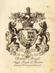 Våbenskjold af den højre ærede Charles Boyle, Lord Boyle af Marston, 4. jarl af Orrery i Irland