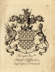 Våbenskjold fra den højre ærede Hugh Clifford, Lord Clifford af Chudleigh, 2. baron Clifford af Chudleigh (1663-1730)